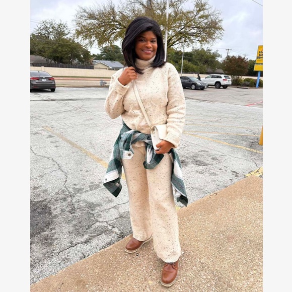 2 Piece Knit Set Turtleneck Sweater & Pants Beige - Picture 9 of 16